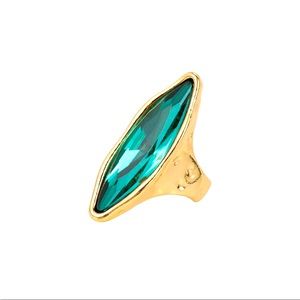 Thick gold tone with teal long stone beautiful ring